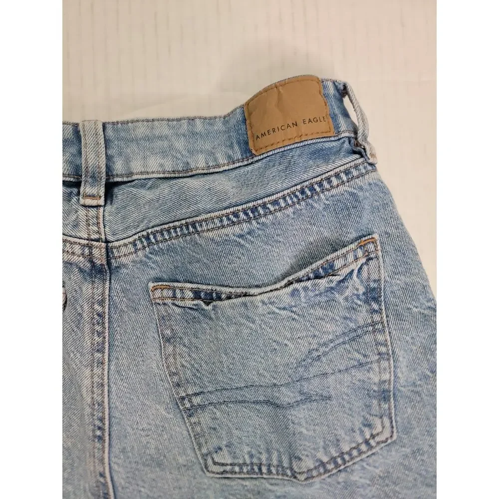 AMERICAN EAGLE Jean Baggy Mom Shorts Sz 000 High Rise Distressed Stretch AEO